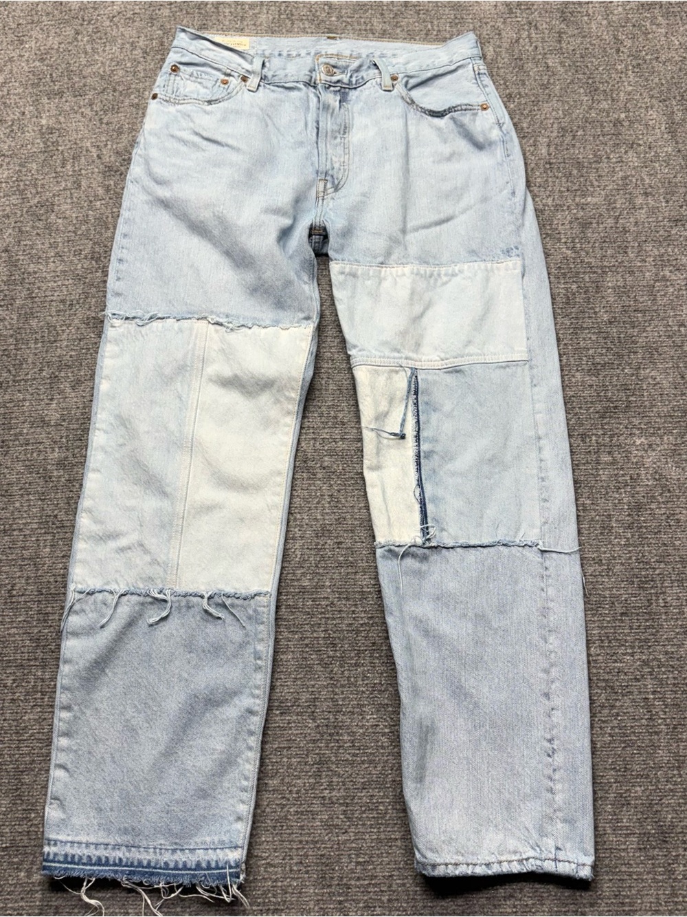 Levis Premium Jeans Womens 29x30 Blue 501 90s Freehand Folk Patchwork Button Fly